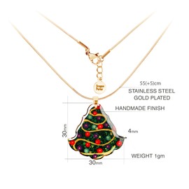 Niedlich Silvester Kollektion Anhänger mit Einstellbar Edelstahl Halsketten Kette Schmuck für Damen (Stil 15 - Weihnachtsbaum Grün Gold)