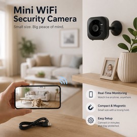 Mini WiFi Security Camera for Home Monitoring – Magnetic HD Indoor Camera for Office Room Use