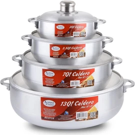 Alpine Cuisine Durable Hot Pot Caldero Set, Versatile for Stew, Vegetables, Rice & Healthy Everyday Use for Home Cooked Family Meals and Easy to Clean Aluminum 4 Pots with Lids (2/3.5/7/13 QT) Silver