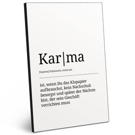 ARTFAVES® Wooden Picture - German Word Explanation / Duden Definition: Karma (Toilet/Bathroon Version) – Black and White Decorative Wall Picture Wooden Sign With Saying / 19 x 28 x 1 cm / Living Room / Bedroom