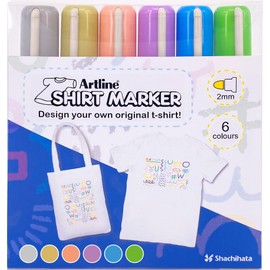 Artline Pack of 6 Fabric Markers for T-Shirts (Grey, Beige, Pale Orange, Light Purple, Light Blue, Yellow Green). Fabric Pens Permanent for Clothes, Washable up to 60 °C - Genuine Clothes Pens