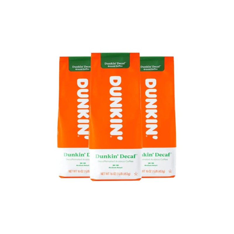 Dunkin Donuts Coffee Decaf 16 OZ Bag, Pack of 3