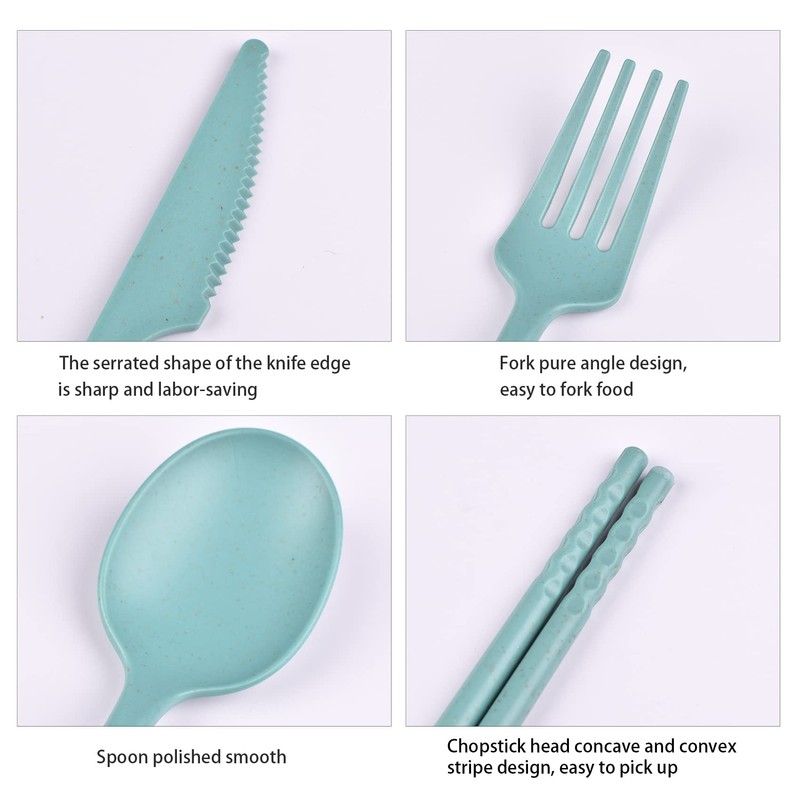 Camping Utensil Set, Reusable Utensils Set with Case, Plastic Cutlery