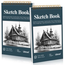 Utron 5.5"x8.3" Sketch Book Set, 2 Packs Top Spiral Sketchbook, 100GSM/68LB Acid Free Art Drawing pad, Drawing Supplies, Drawing Paper, Beginner Artist - Blue