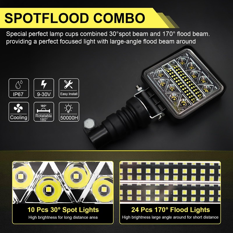 AnTom 102W LED Work Light, 24mm DIN Rotating Beacon Holder