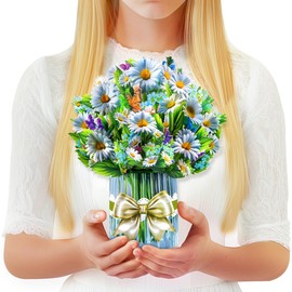 GREETING ART Pop Up Flower Bouquet Card, Daisies, Paper Flower Bouquet 3D Popup Greeting Cards for Birthday, Mother's Day, Valentines Day, Anniversary, Get Well Gifts for Women
