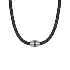 True Rebels Men's Rope Chain Stainless Steel Matt Leather 602400, Stainless Steel, silver / black