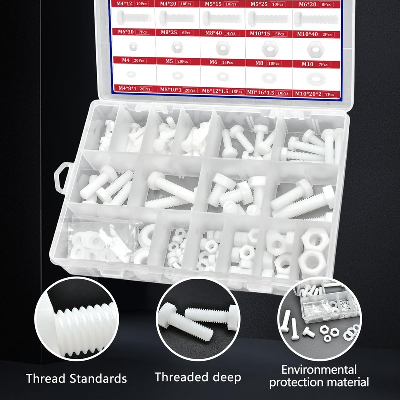 M4 M5 M6 M8 M10 White Nylon Hex Bolt Nut