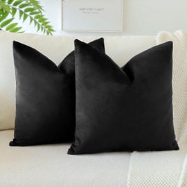 JOTOM Set of 2 Velvet Soft Solid Cushion Covers 45x45 cm Decorative Throw Pillow Covers Square Cushion Case Home Decor Pillow Cases for Couch Sofa Living Room Bedroom 18x18 Inch (Black)