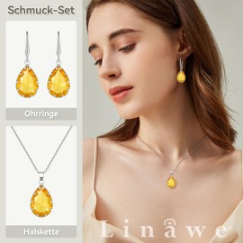 Linawe Jewellery Set, Bridal Jewellery, Wedding Jewellery, Women's Earrings Hanging and Pendant Chain Necklace, Available in Silver, Gold and Rose Gold, Silver Copper Gemstone, Created Citrine
