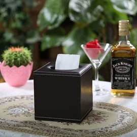 KINGFOM Leather Cube Square Tissue Box Cover Holder (Brown)