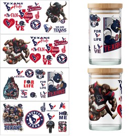 4PCS Cup Wraps USA Football UV DTF Cups Stickers Decals Waterproof AFC Rub on Transfers Vinyl Super Bowl Stickers for Glass Cups Fridge Wall Furniture Car DIY Craft(TAXEN)