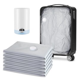 SUOCO Travel Vacuum Bags for Luggage, 6 Large Reusable Compression Bags with Wireless Electric Pump, Packing Seal Space Saver Storage for Clothing, Suitcase