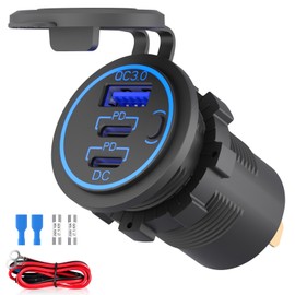 12V USB Outlet, MecRecare Marine USB Outlet Waterproof Dual USB-C PD 3.0 and Quick Charge 3.0 USB Charging Port 12V/24V with Power Switch for Golf Cart Car RV Boat Marine Truck ATV Motorcycle