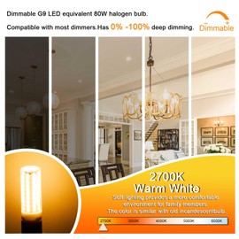 TRIJZHOU G9 LED Bulb Dimmable 8W Equivalent 80W Halogen Light Bulbs T4 Warm White 2700k COB G9 Bi Pin Base, No-Flicker 360°Beam Angle 120V 800LM Pack of 2