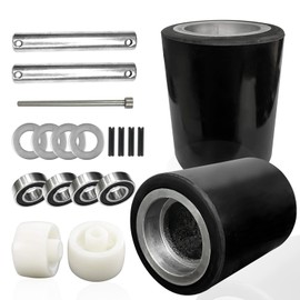 YATOINTO 2pcs Pallet Jack/Truck Load Wheels Set with Axles and Entry Exit Roller，3" x 3.75" with Bearings ID 20mm Black Pallet Jack/Truck Polyurethane Load Wheels Kit