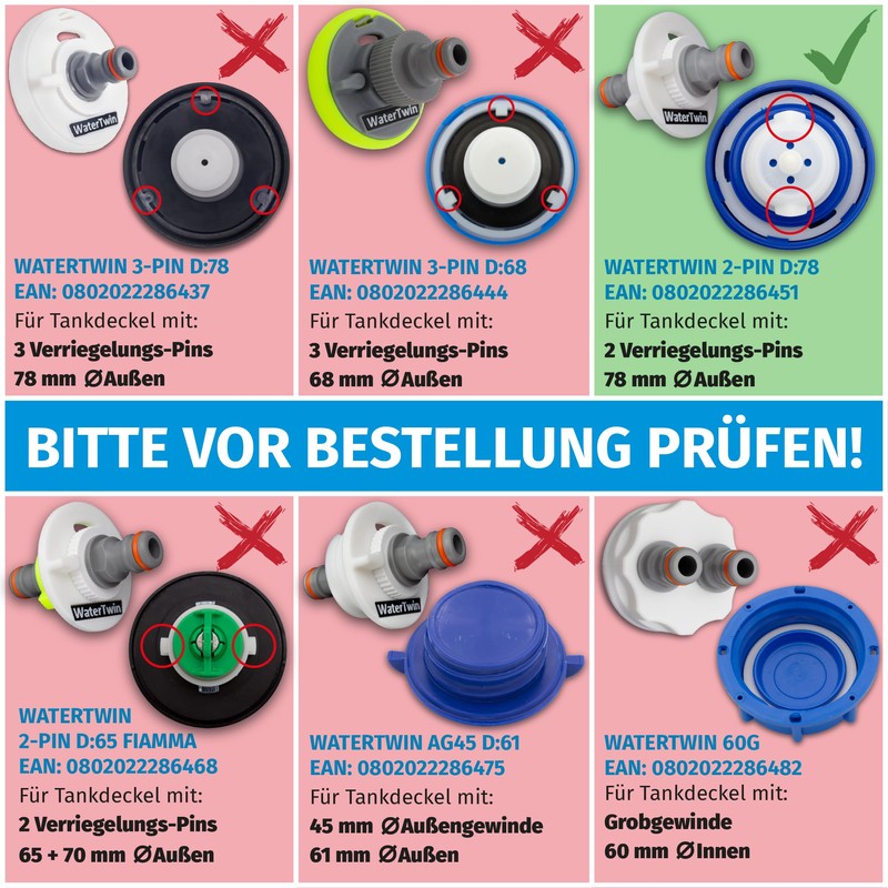 Water tank cap with connection for Gardena system for mobile