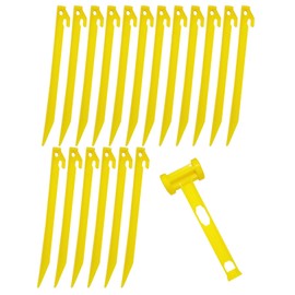 18x Heavy Duty Extra Long 13-3/4" Plastic Tent Awning Pegs, Tent Stakes, Sand Stakes with 1x Hammer for Beach Camping Caravan