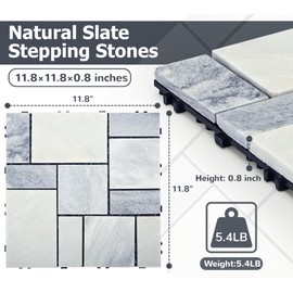 jxgzyy 4PCS Interlocking Deck Tiles, 12"x12" Outdoor Patio Tiles, Waterproof DIY Outdoor Flooring, Natural Marble Floors for Porch, Garden, Pathway, Gray Slate (4 sq. Ft)