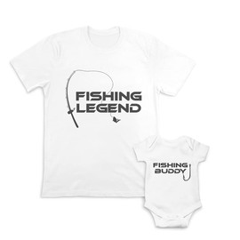 Father's Day Dad and Baby Matching Outfits Clothes Fishing Legend Fishing Rod Fish - Buddy Hook Cotton Dad 2X-Large Baby 6 Months A White