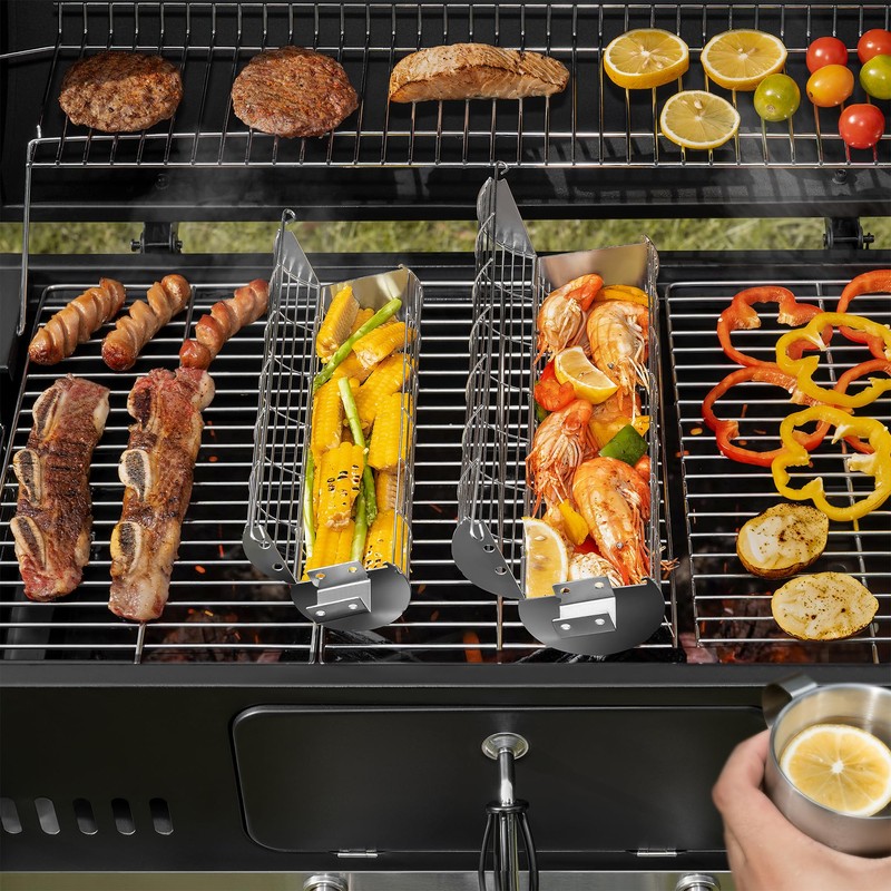 Rolling Grill Basket, New Opening Design, Extra Sturdy Cylinder Grilling