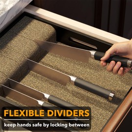 SpaceAid Large Knife Drawer Organizer Bamboo Insert Dock, Kitchen Steak Knives Holder Organizers Block for Drawer in Storage Organization (Large, Black)