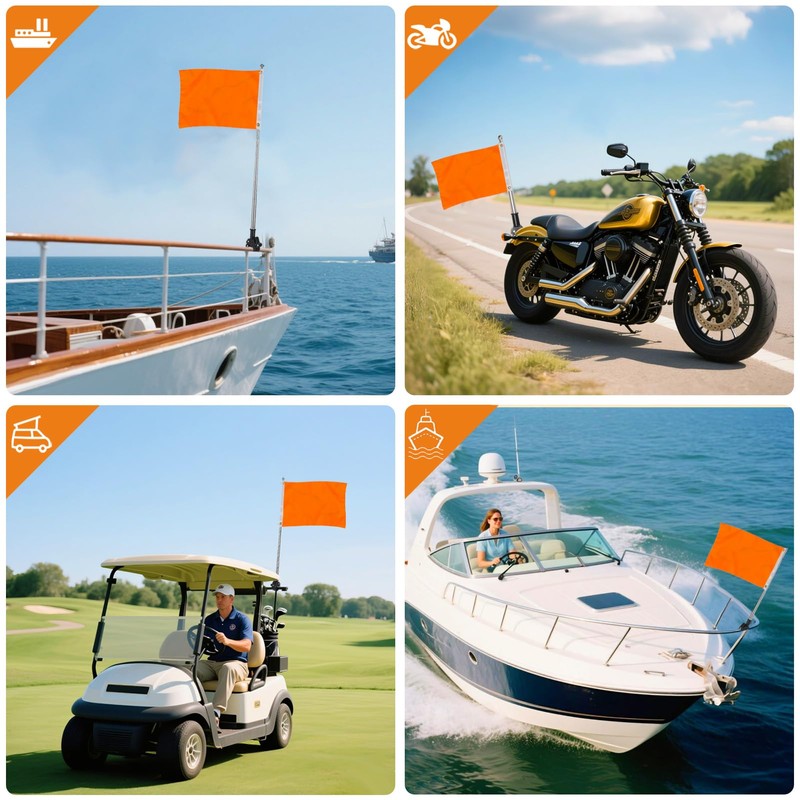 Orange Boat Flag for Safety with 49'' Adjustable Holder Pole