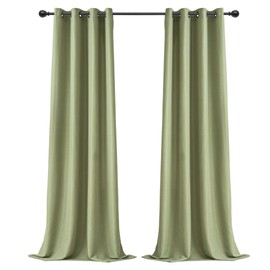 VOILYBIRD Sage Green Linen Curtains 54 Inch Length 2 Panels for Bedroom, Semi Sheer Linen Drapes Black Grommet Basketweave Texture Curtains, 52”W x 54”L