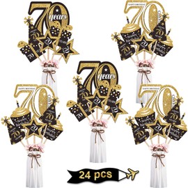 Blulu 70 Birthday Party Decorations Set Golden Birthday Centerpiece Sticks Glitter Table Toppers Party Supplies, 24 Pieces