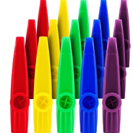 Pack of 15 Plastic Kazoos Music Instruments with Kazoo Flute Membranes for Party Bags, Prizes and Party Favours, 5 Colours