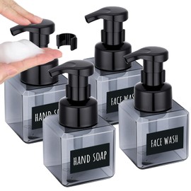 Segbeauty Foam Soap Dispenser for Kitchen Sink 8.5oz, 4pcs Sqaure Foam Pump Bottle Set Gray 250ml, Small Plastic Foaming Soap Dispenser Bathroom, Leakproof Empty Foaming Pump Bottles with Stickers
