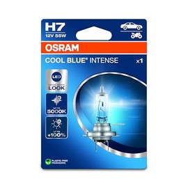 Osram Cool Blue® Intense H7, +100% More Brightness, Up to 5,000 K, Halogen Headlamp, LED Look, Single Blister (1 Lamp)
