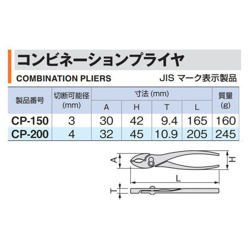 トネ(TONE) コンビネーションプライヤ CP-200 全長205mm