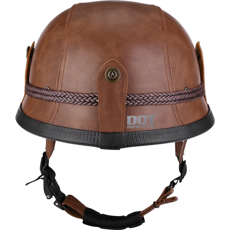 Yesmotor Motorcycle Half Helmet Retro German Handmade Leather Half Face