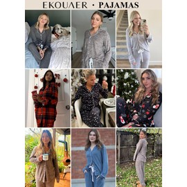 Ekouaer Pajama Set for Women Cotton Sleepwear Pjs Set Soft Button Down Nightwear Holiday Party Lounge Set (Navy with Flowers,Medium)