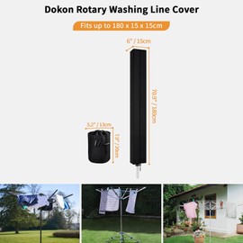 Dokon Rotary Washing Line Covers Waterproof Anti-UV Rotary Airer Cover with Clothes Peg Bag, Heavy Duty Oxford Fabric Outdoor Clothes Line Cover with Zip, Garden Parasol Covers (180x15x15cm) - Black