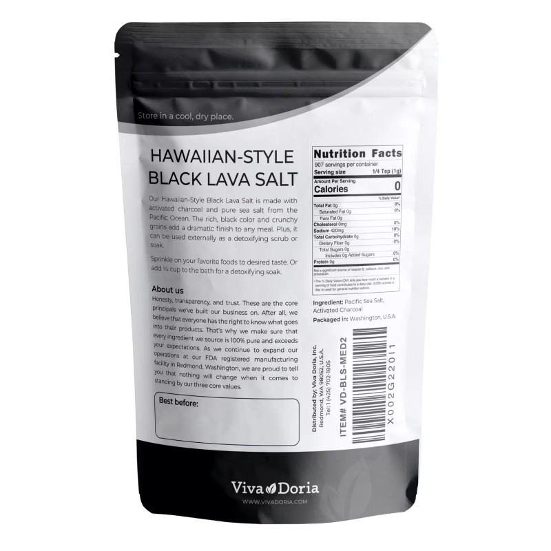 Viva Doria Hawaiian Black Lava Sea Salt, Medium Grain, 2