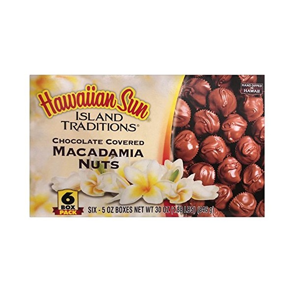 Hawaiian Sun Island Traditions Chocolate Covered Macadamia Nuts 6box Pack (5ounce) - 30ounce