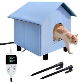 Heated Cat House for Outdoor Winter,Outdoor Cat House Weatherproof,Adjustable Temperature Cat Heating Pad,Elevated, Safe Escape Door,Insulated Outdoor Cat Shelter for Feral Barn Cat Kitty.