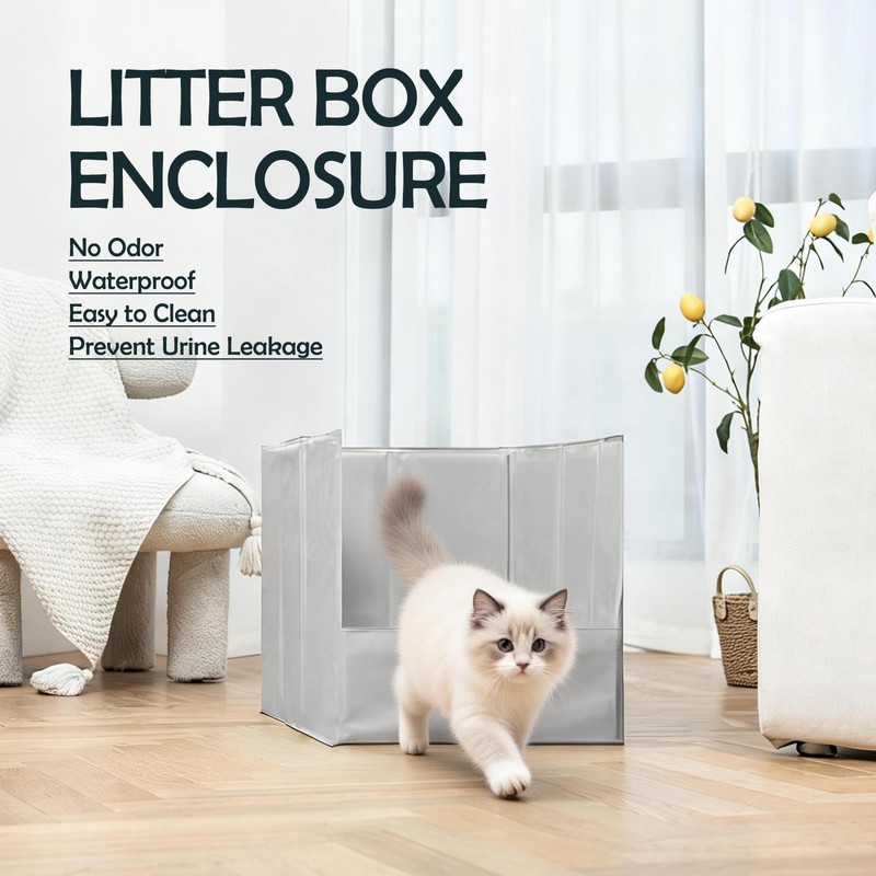 MEEXPAWS Cat Litter Box Enclosure, Foldable Splash Guard, Pee Shield