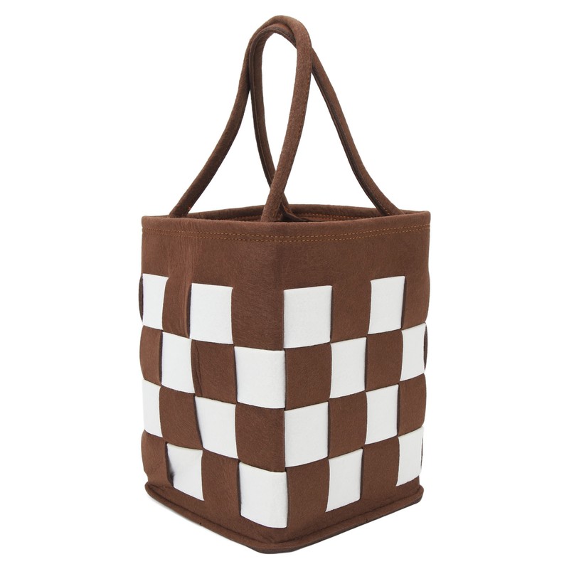 Felt Bicycle Basket Felt Cloth Foldable Detachable Brown and White