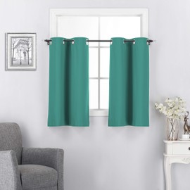 Teal Kitchen Window Tiers - Basement Valances Insulated Blackout Curtains Grommet Top Panels Modern Design for Nursey / Bathroom, 30 x 36 inch, Teal, 1 Pair