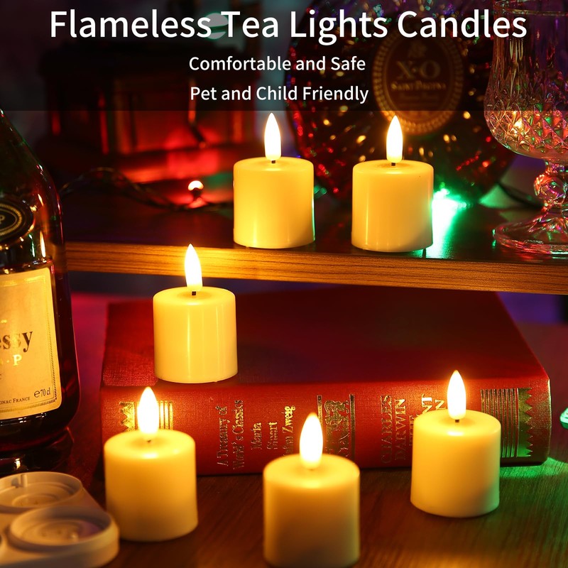 YBU Rechargeable Flameless Flickering Tea Light Candles with Remote &