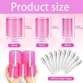 Rollers Hair Curlers Set, 28 Pcs Self Grip Rollers Set for Volume and Curls - 6.3cm, 4.3cm, 3.7cm for Blowout Look Long Medium Short Thick Hair Volume