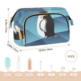 Kjovgcb Women Wave Quilt Cosmetic Bag, Zipper Toiletry Storage 10.2x5.9x6.7 in, Pouch Handbag Makeup Case Purse Holder Organizer Print Penguin Seamless Abstract Blue Crystal Ice
