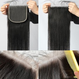 Topnormantic Transparent Lace Closure 5x5, Invisible Thin Swiss Lace Closure with Free Part 12A Brazilian Straight Remy Human Hair Extensions Closure Pre Plucked with Baby Hair Natural Black 16 Inch