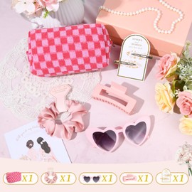 5PCS Bridesmaid Proposal Gifts Bridesmaid Hair Clips Scrunchies Sunglasses Makeup Bag Bachelorette Party Wedding Favors Bridal Party Present Hair Accessories for Women Girls Pink