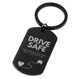 WDS Keyring - Drive Safe Tolerate | Valentines Gift for Boyfriend Girlfriend | Engraved I Love You Sentimental Keepsake for Him Her Couples | His & Hers Partner Keyrings | Cute Funny Keychain Black