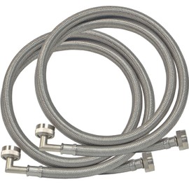 Eastman 5 ft Washing Machine Hose Connectors with Elbows, Pack of 2, 3/4 in FHT x 3/4 in FHT, Braided Stainless Steel, 41065
