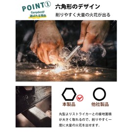 Ganydet Fire Starter, Survival Tool, Outdoor, Extra Thick, Hexa-Shaped, Ferrocerium, Hexa, Large Size, Long, Metal Match, Fire Starter, Camping, BBQ, Fire Starter, 3.9 x 0.4 inches (100 x 10 mm)